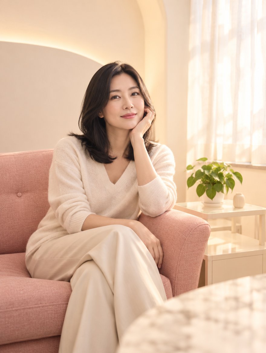 女士觀察頭髮分線及整體髮量
