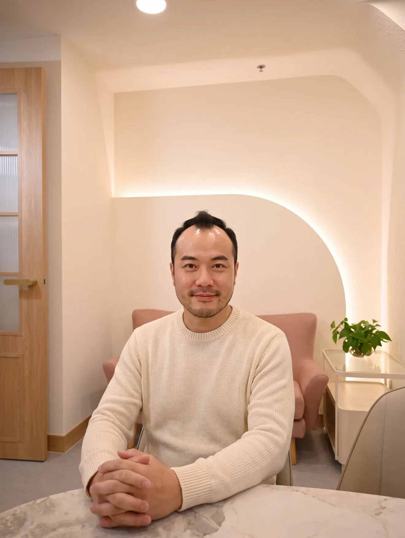 成年男士以手輕觸前額髮線